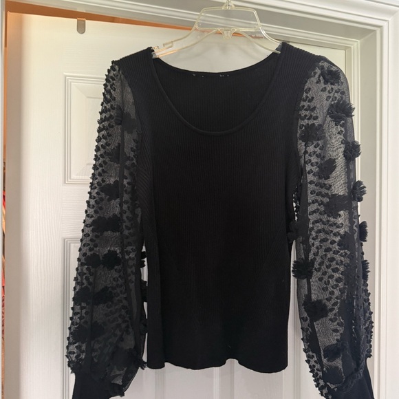 Elegant Black Sheer Sleeve Top - Picture 3 of 3